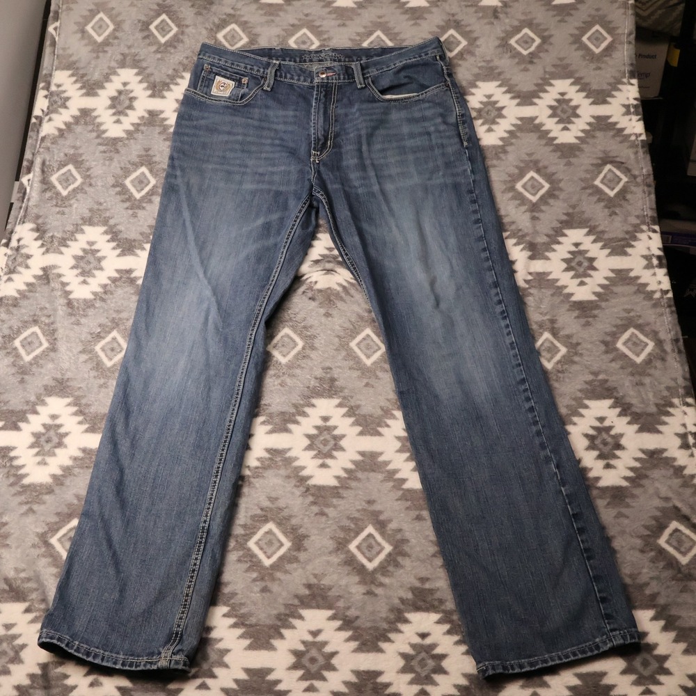 Cinch White Label Jeans Mens 38x36 Blue Denim Straight Leg Western MB92834019